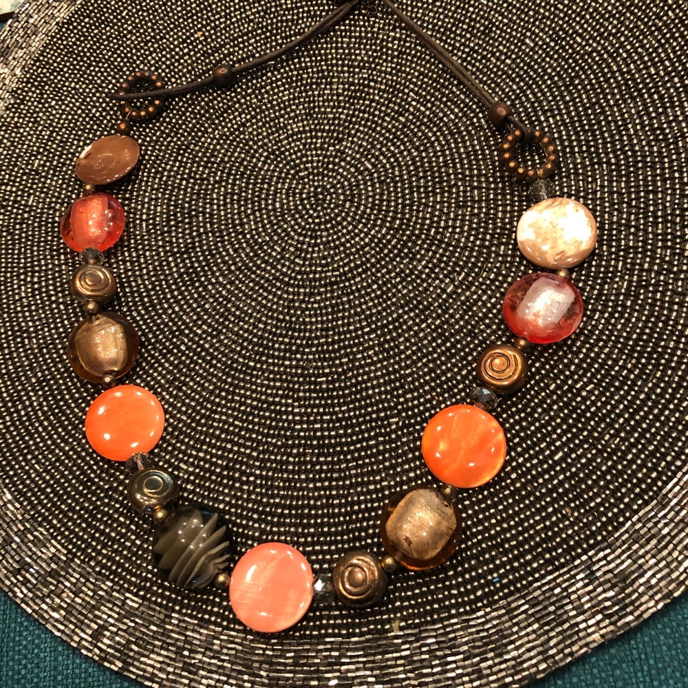 Coral colored  beads necklace